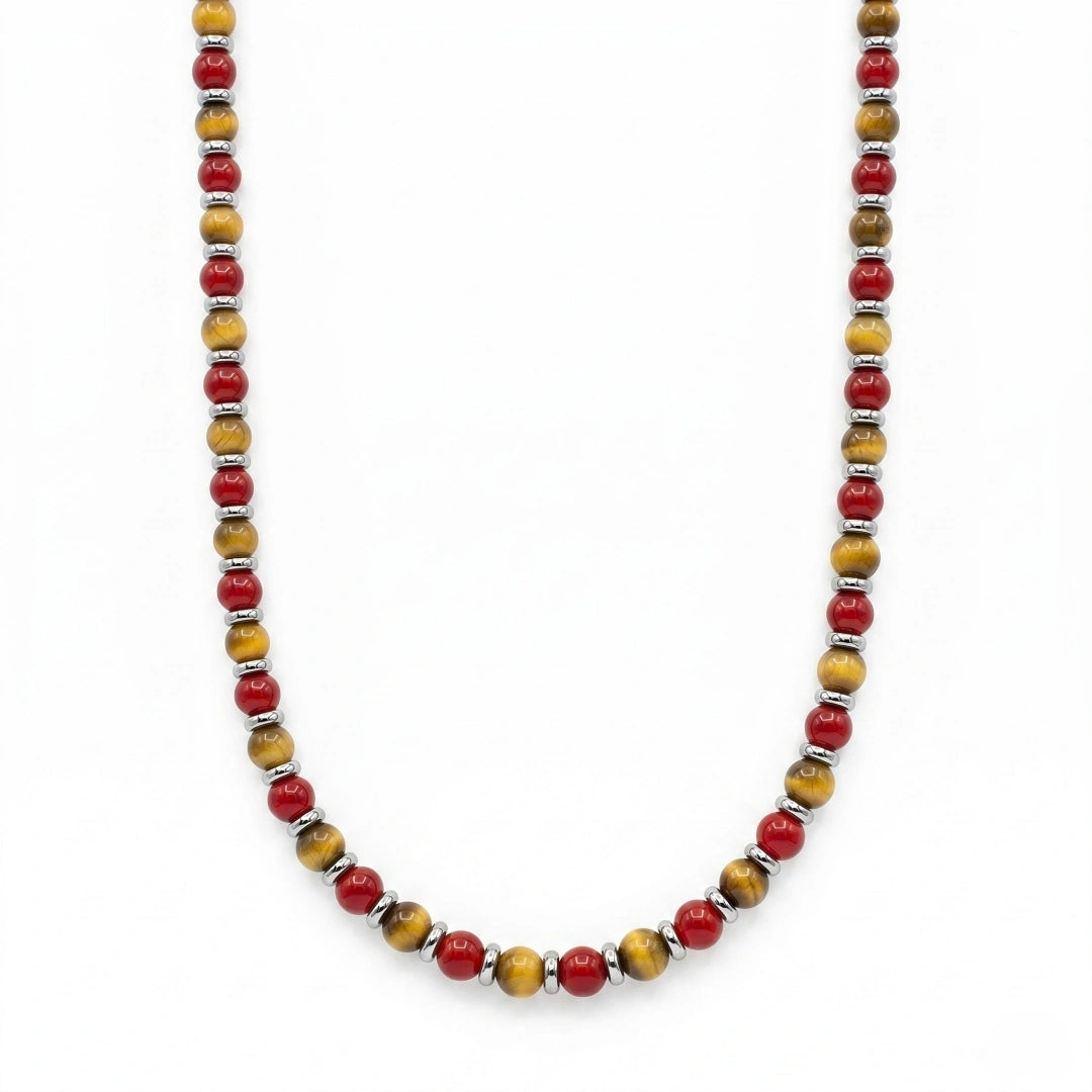 Collana Giallo Rossa con Occhio di Tigre e Agata Rossa 4 mm
