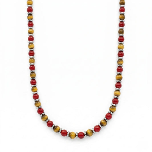 Collana Giallo Rossa con Occhio di Tigre e Agata Rossa 4 mm