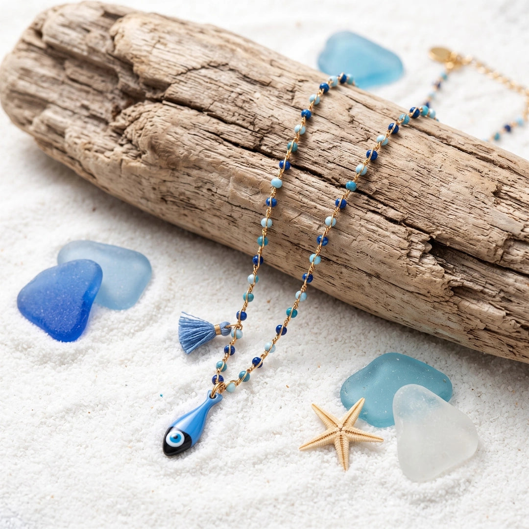 Collana Sea Pesciolino Blu con Occhio Portafortuna