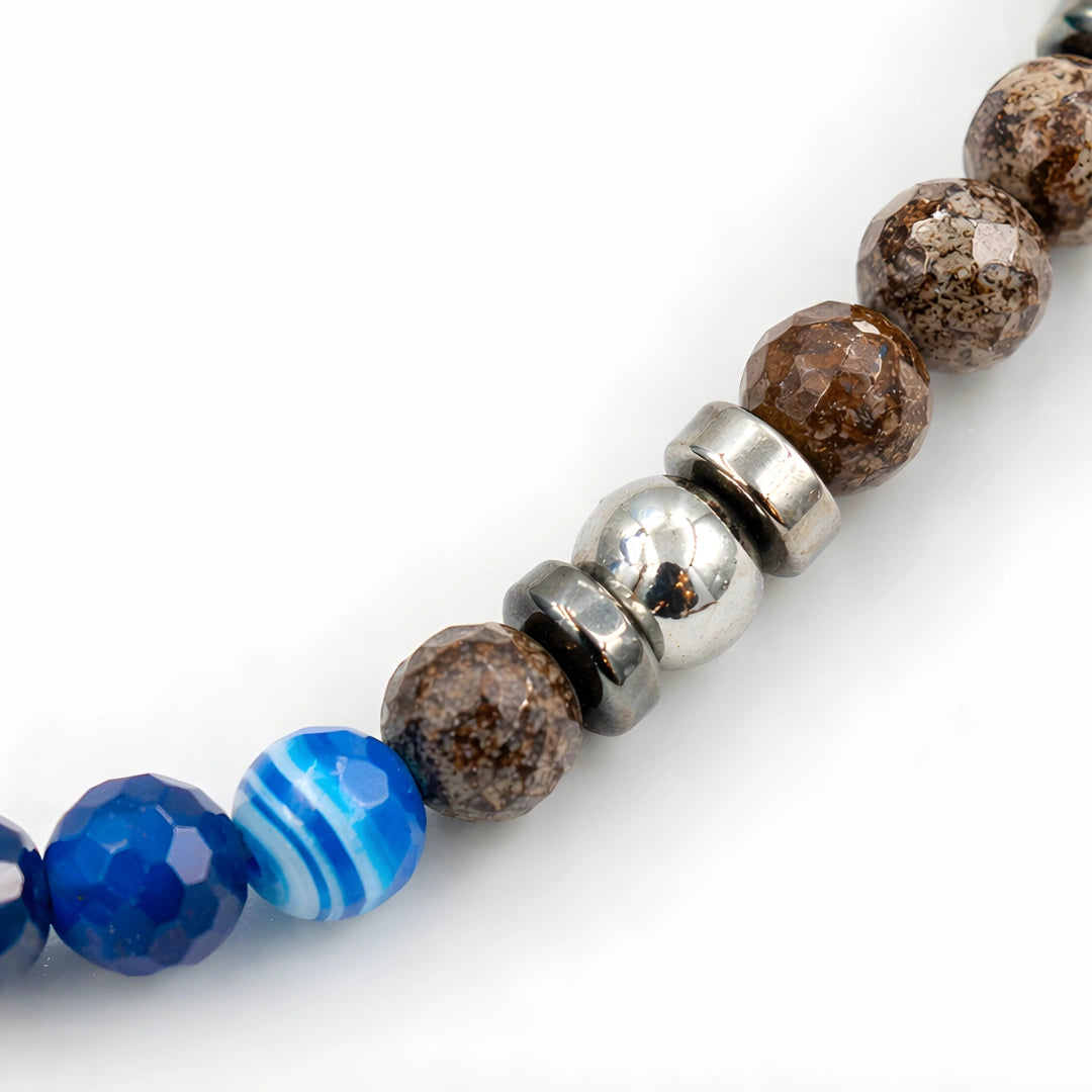 Collana Ocean Miami 02 in Agata Blu, Ossidiana Marrone