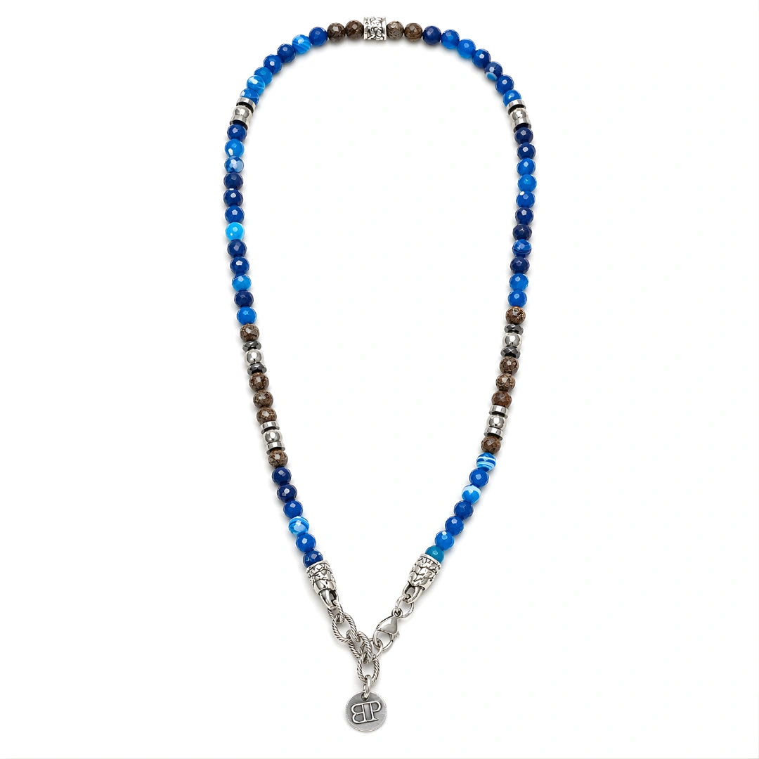 Collana Ocean Miami 02 in Agata Blu, Ossidiana Marrone