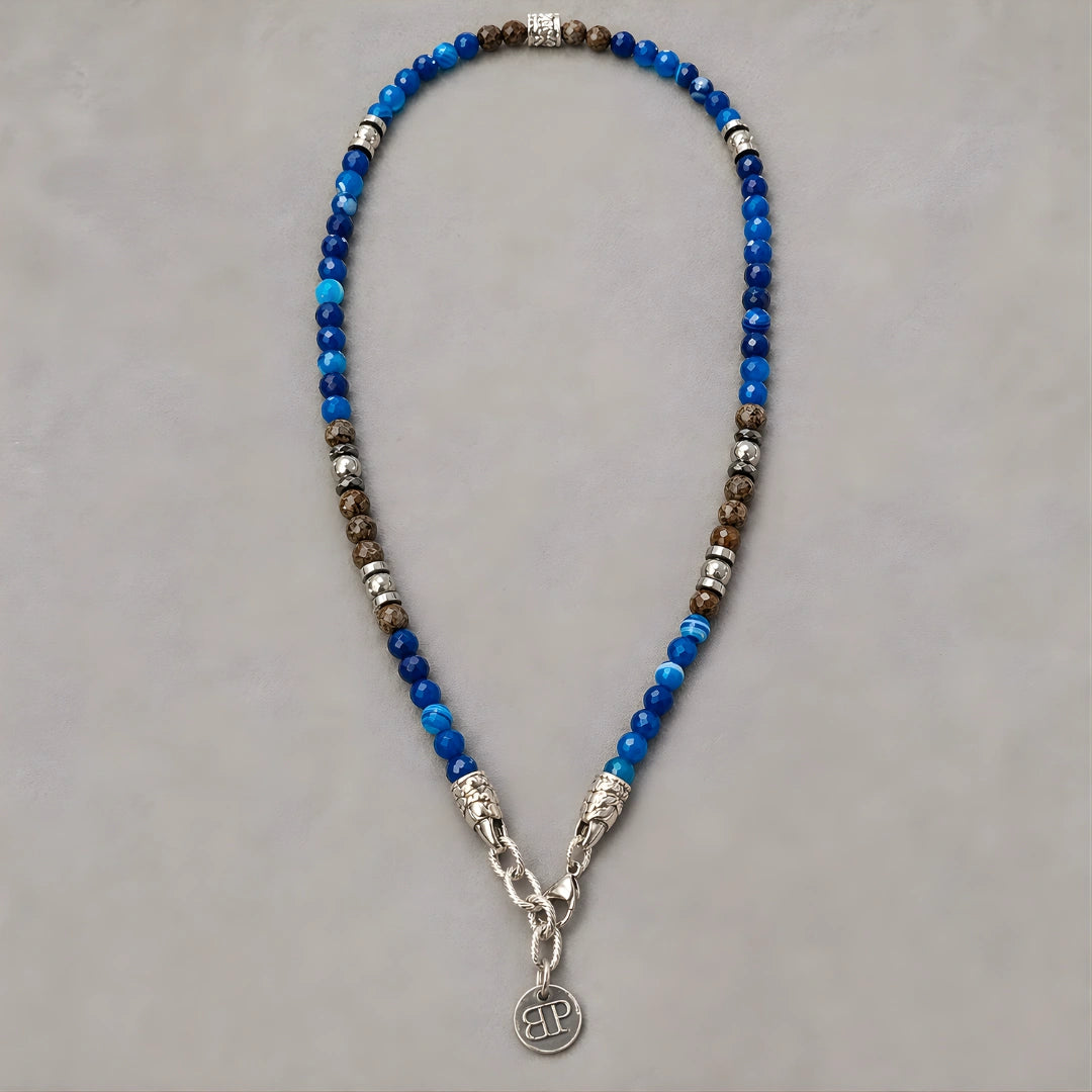Collana Ocean Miami 02 in Agata Blu, Ossidiana Marrone