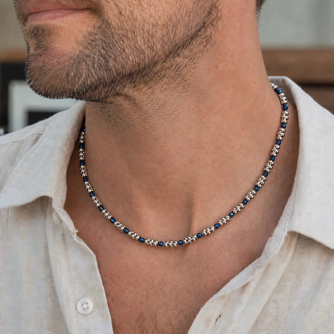 Collana  Braid Mini 2.0 Ematite Blu Lucida e Acciaio