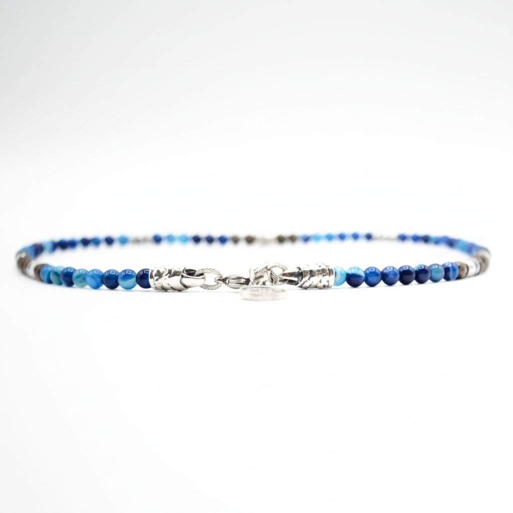 Miami collana Ocean con pietre agata blu-Ossidiana