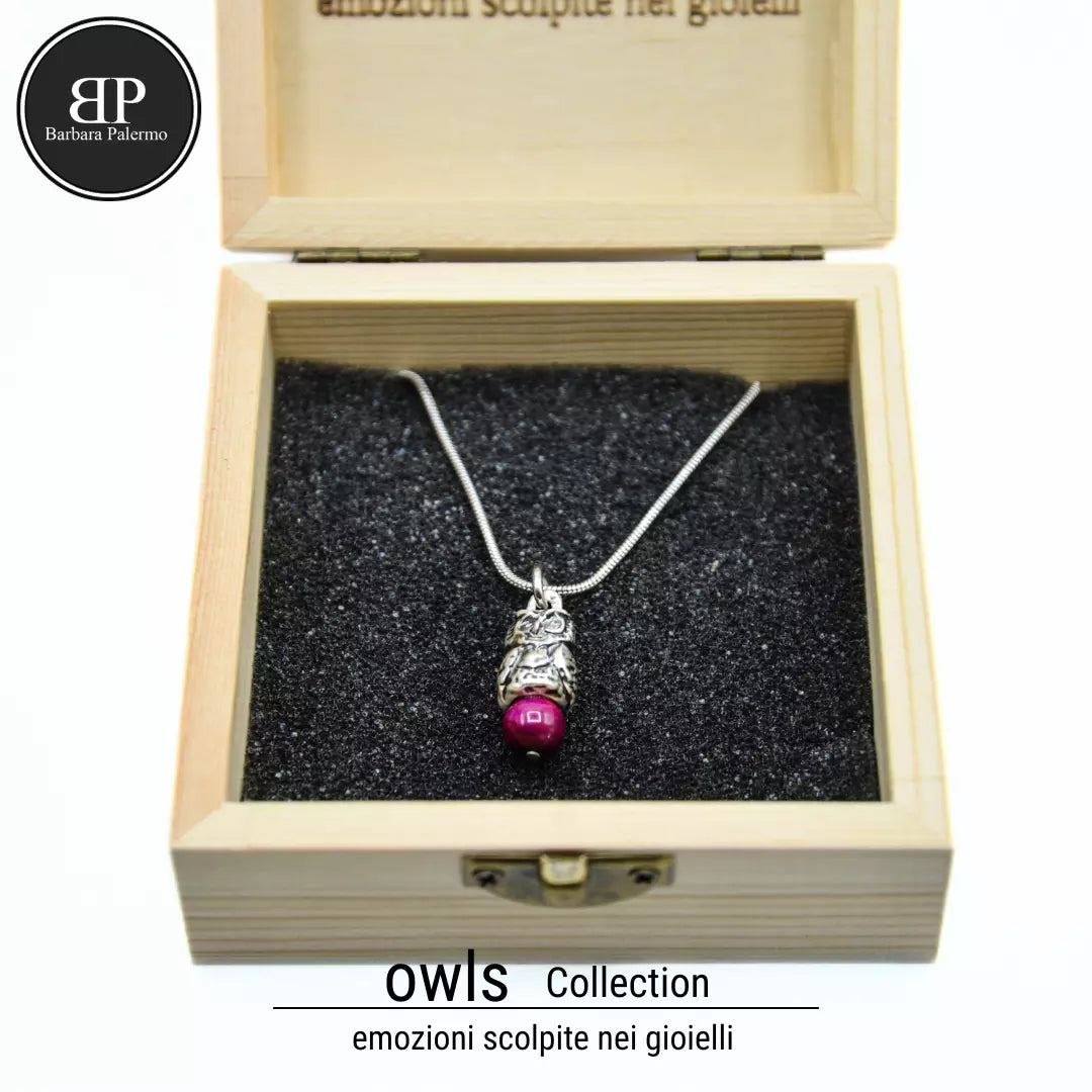 Owls Mystique Collana Gufo con Occhio di Tigre Viola