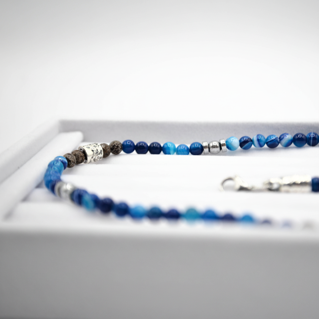Miami collana Ocean con pietre agata blu-Ossidiana