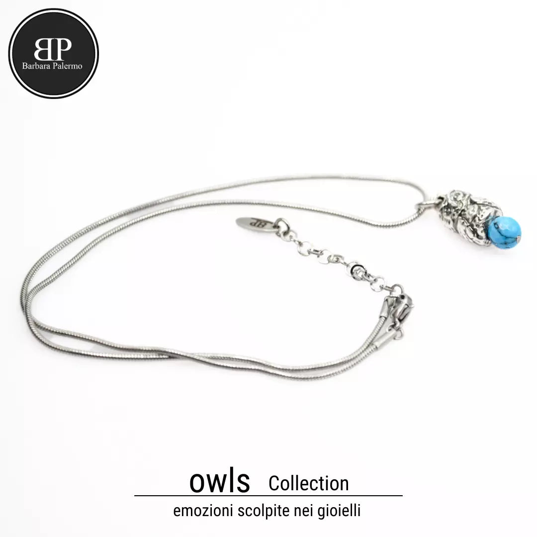 Owls Sentinel Collana Gufo con Pietre di Pasta Turchese