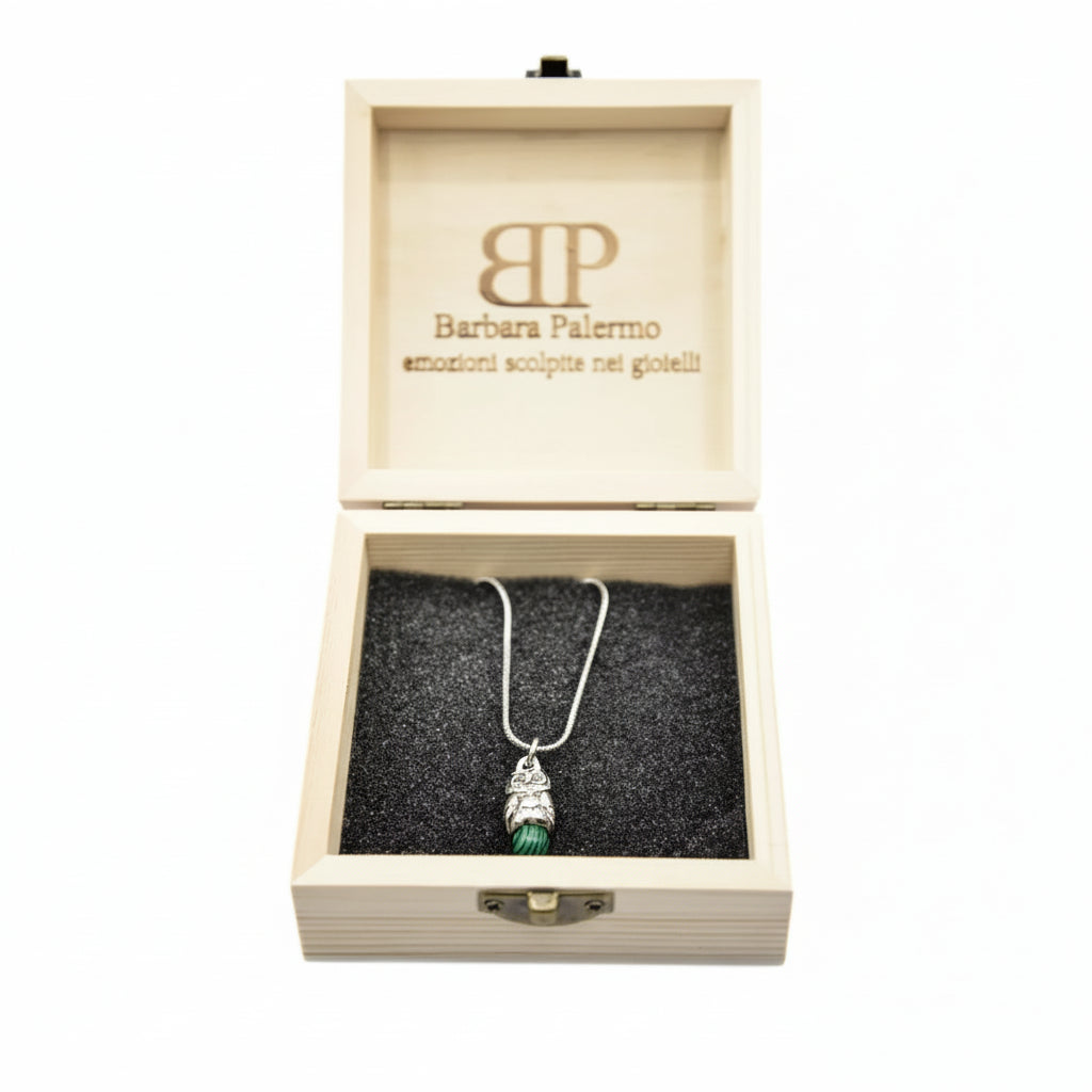 Owls Gaia Collana Gufo con Pasta di Malachite