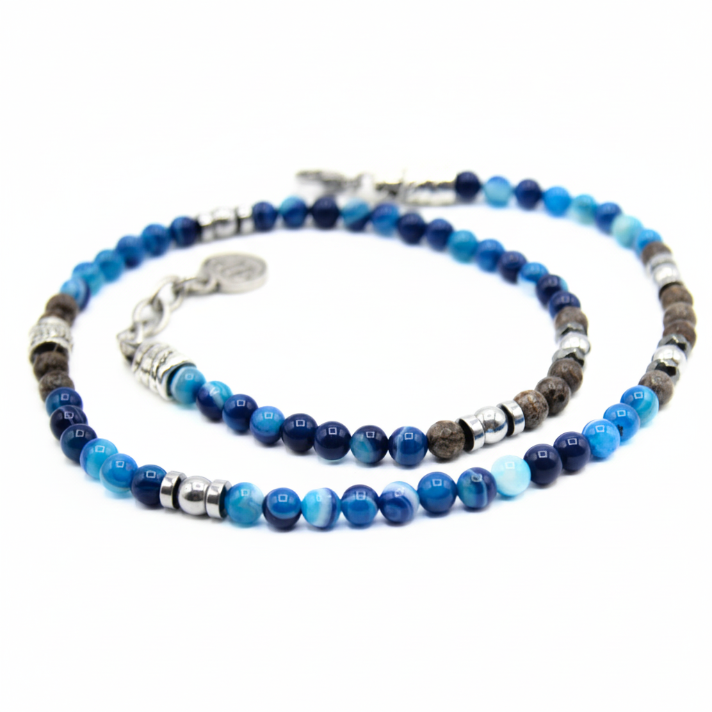collana agata blu e ossidiana