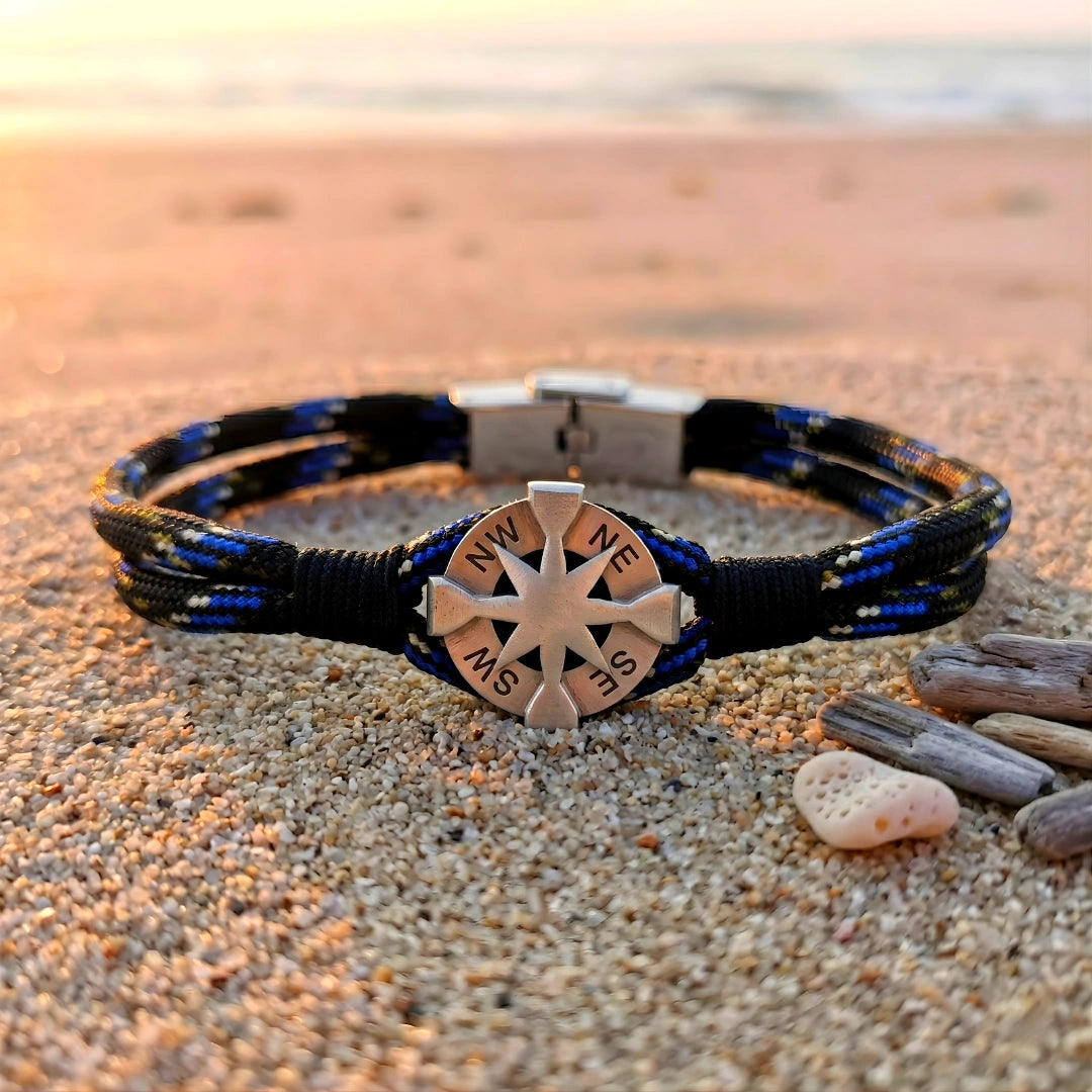 Bracciale Rosa dei Venti in Paracord Nero e Blu