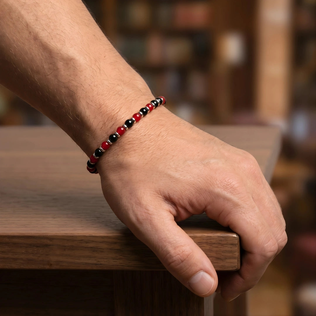 Bracciale Rosso Nero Sport – Agata Rossa e Onice Nero 4 MM