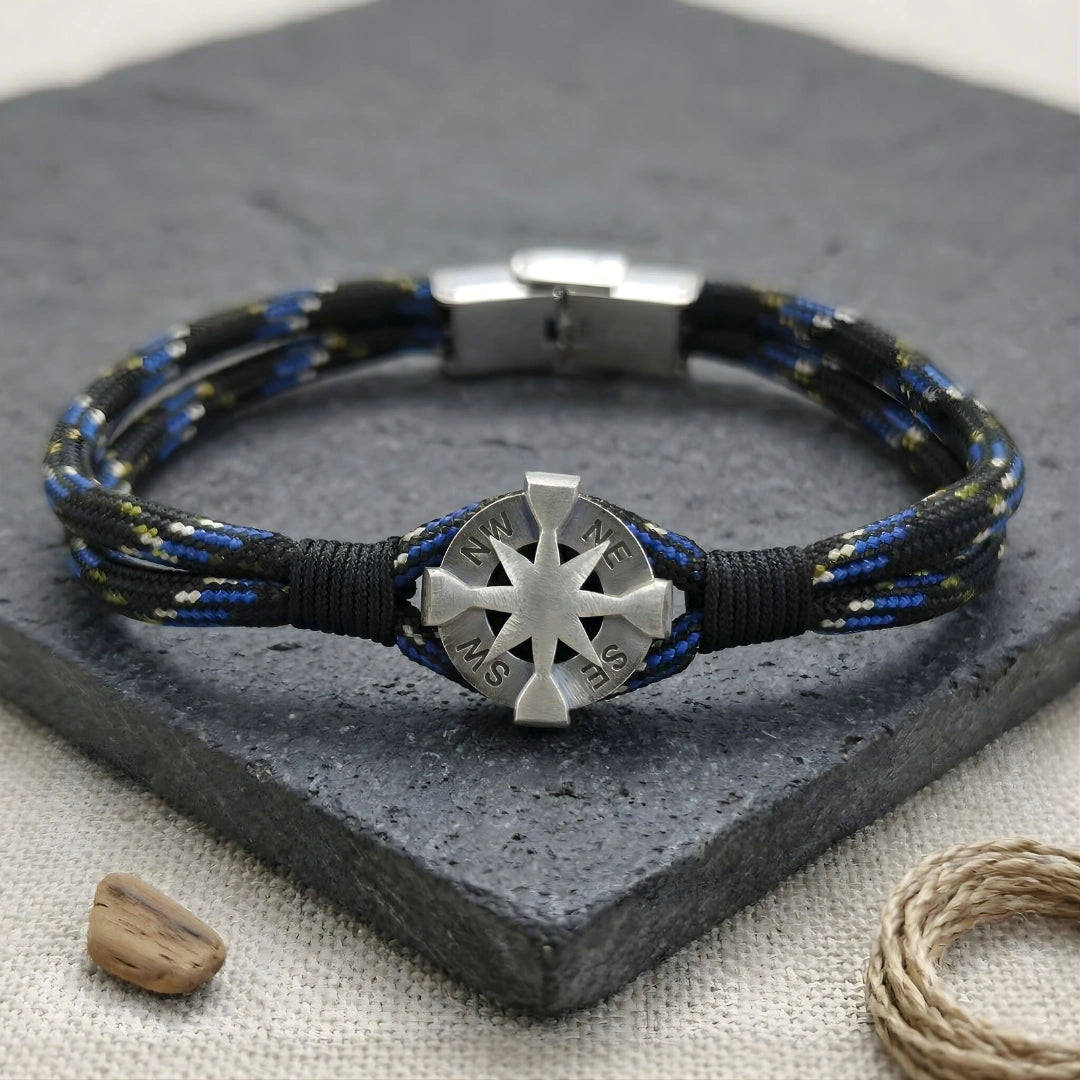 Bracciale Rosa dei Venti in Paracord Nero e Blu