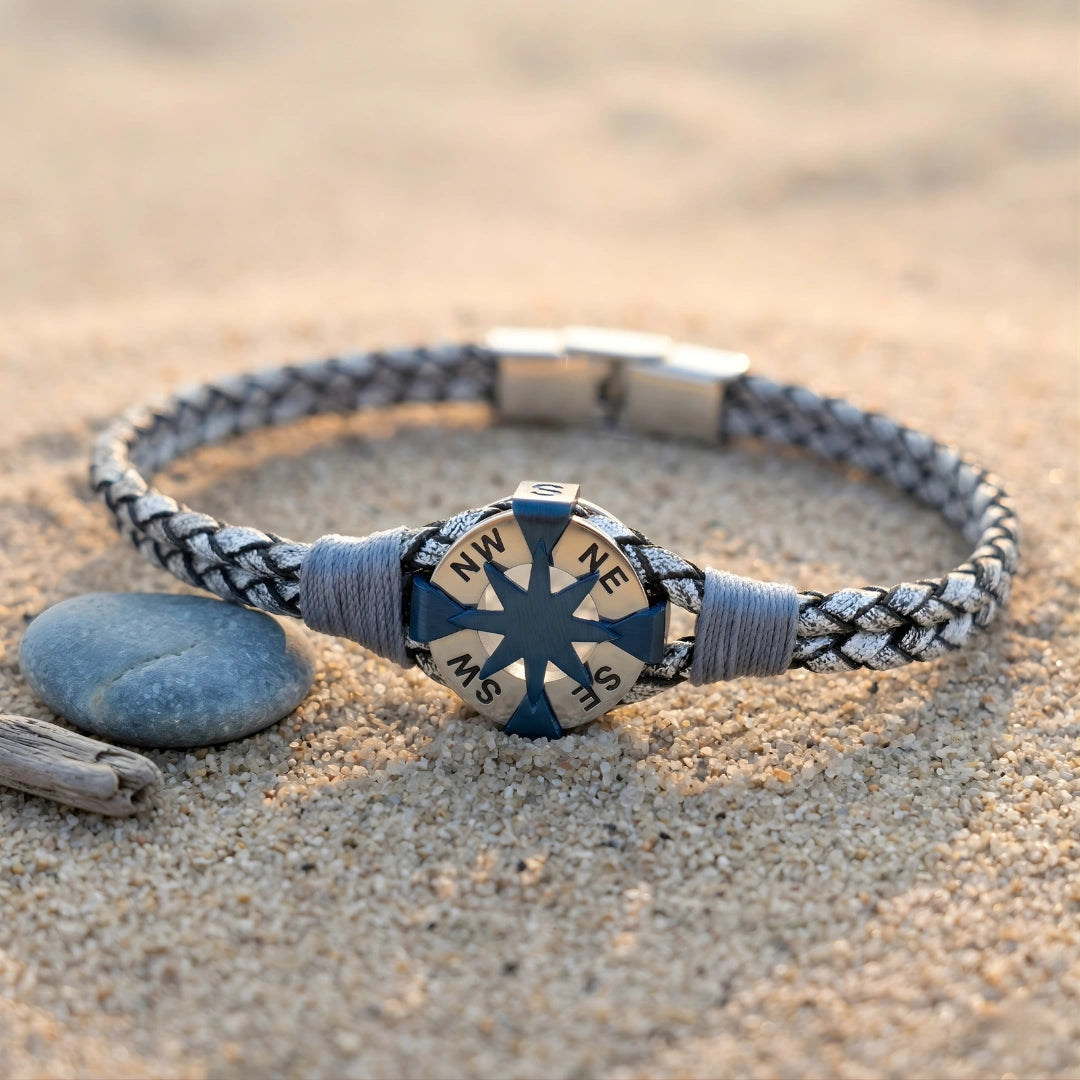 Bracciale Rosa dei Venti Intrecciato Grigio Argento e Blu