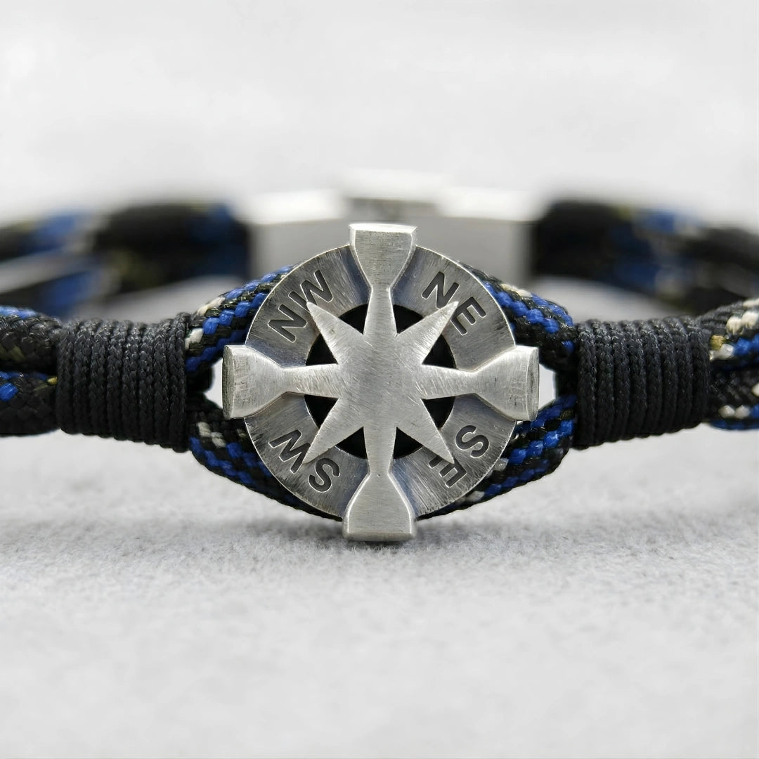 Bracciale Rosa dei Venti in Paracord Nero e Blu