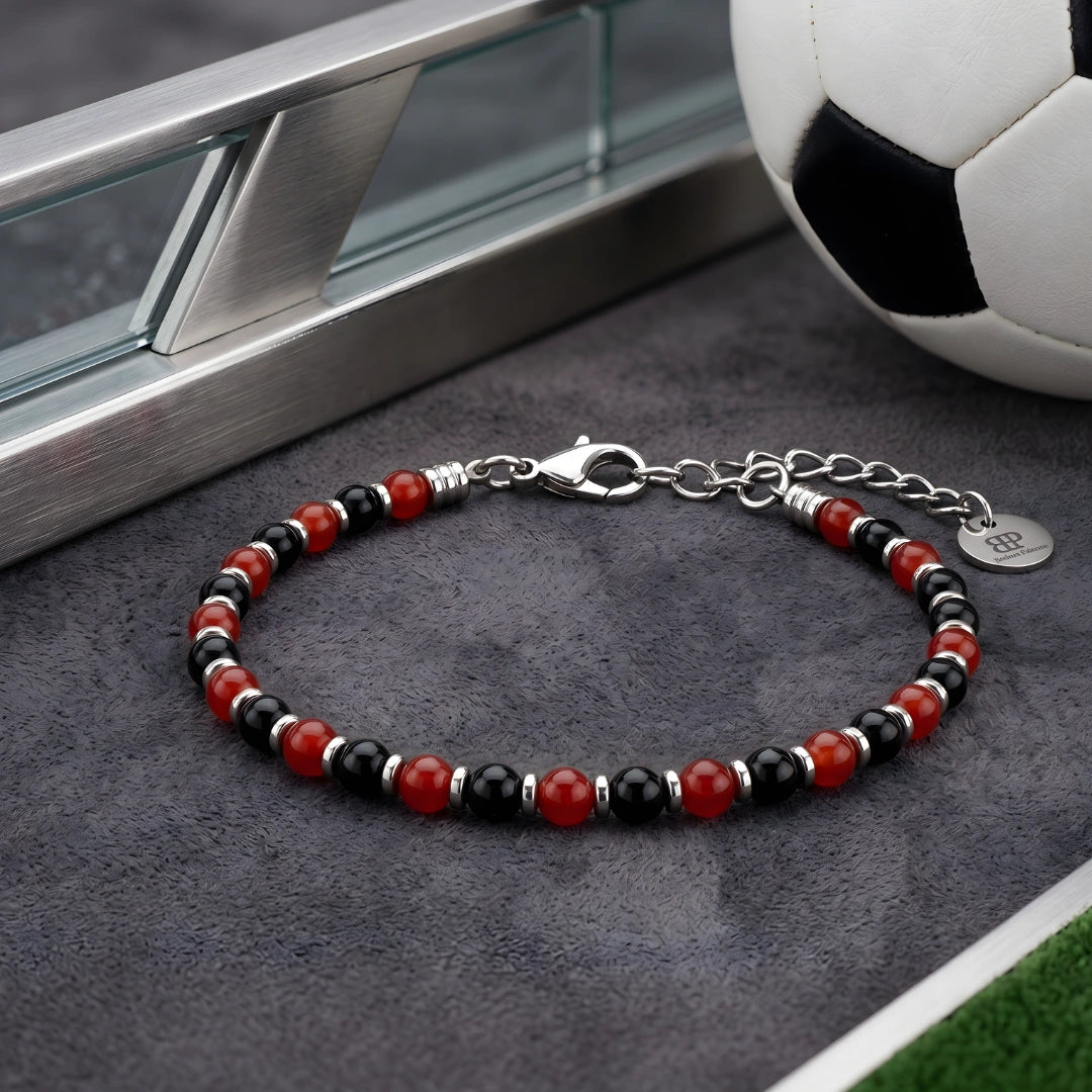 Bracciale Rosso Nero Sport – Agata Rossa e Onice Nero 4 MM
