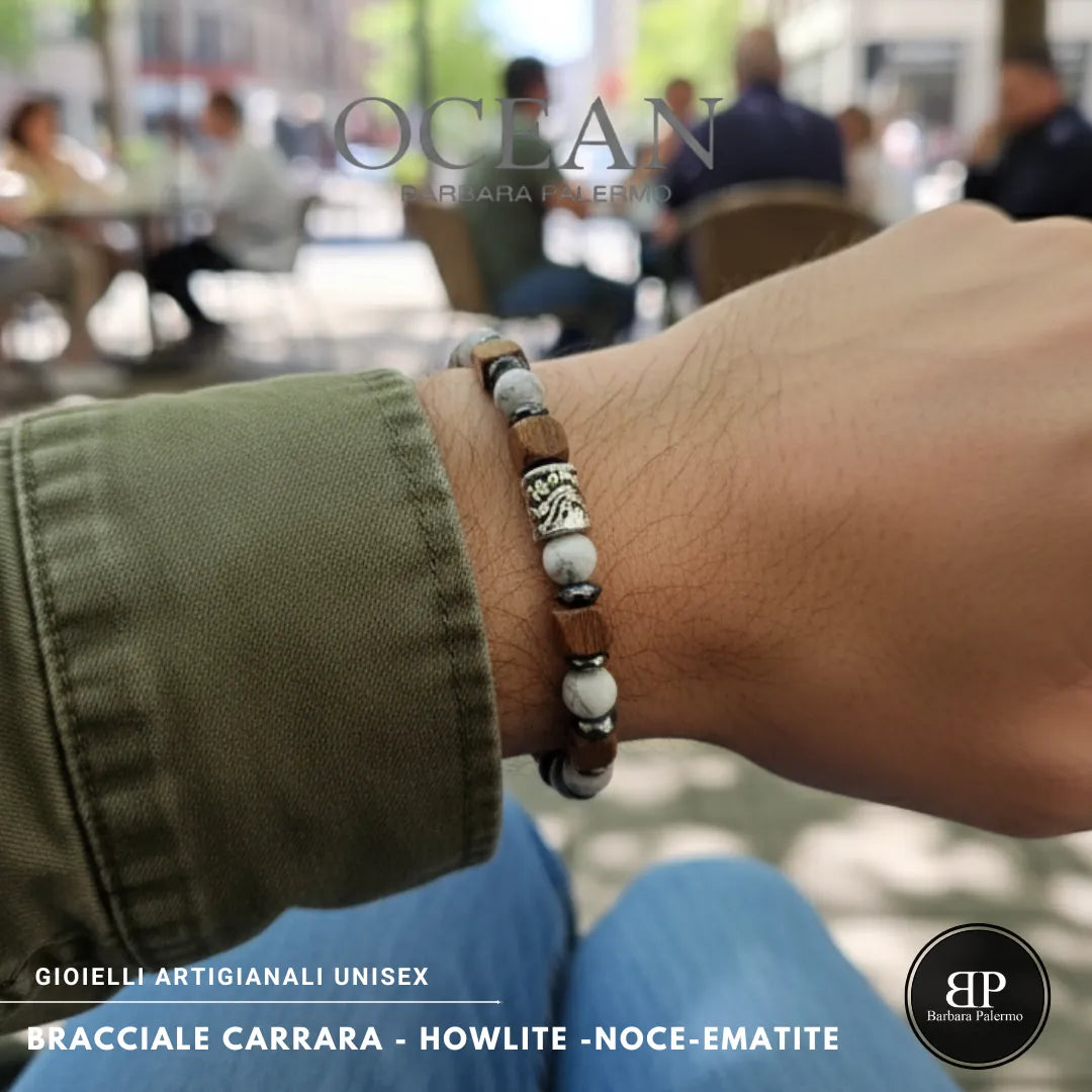 Ocean Carrara Armband – Howlith, Walnuss und Hämatit