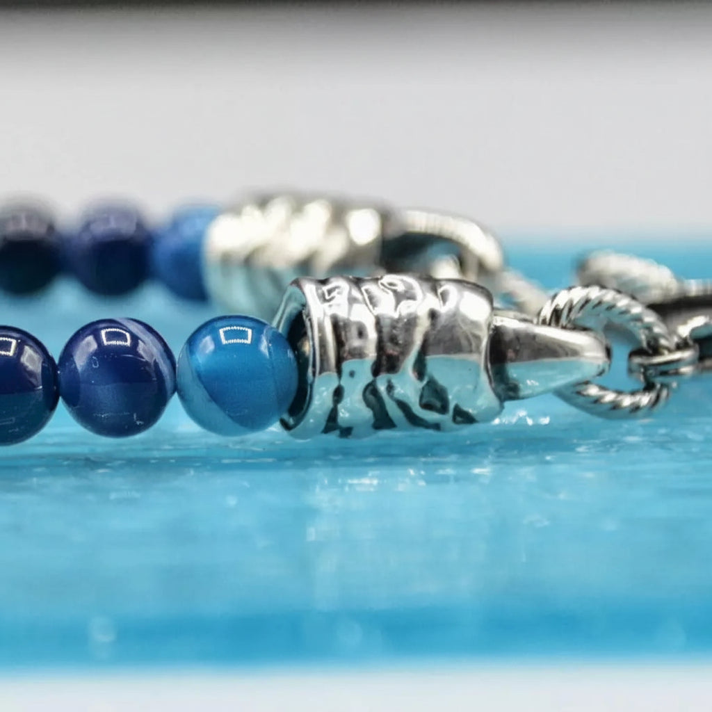 Bracciale Ossidiana Agata blu Ematite Argento Ocean Miami