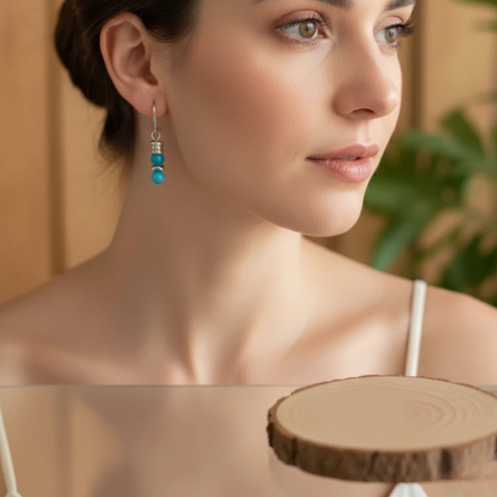Orecchini Donna in Giada Azzurra Sfaccettata e Acciaio 316L