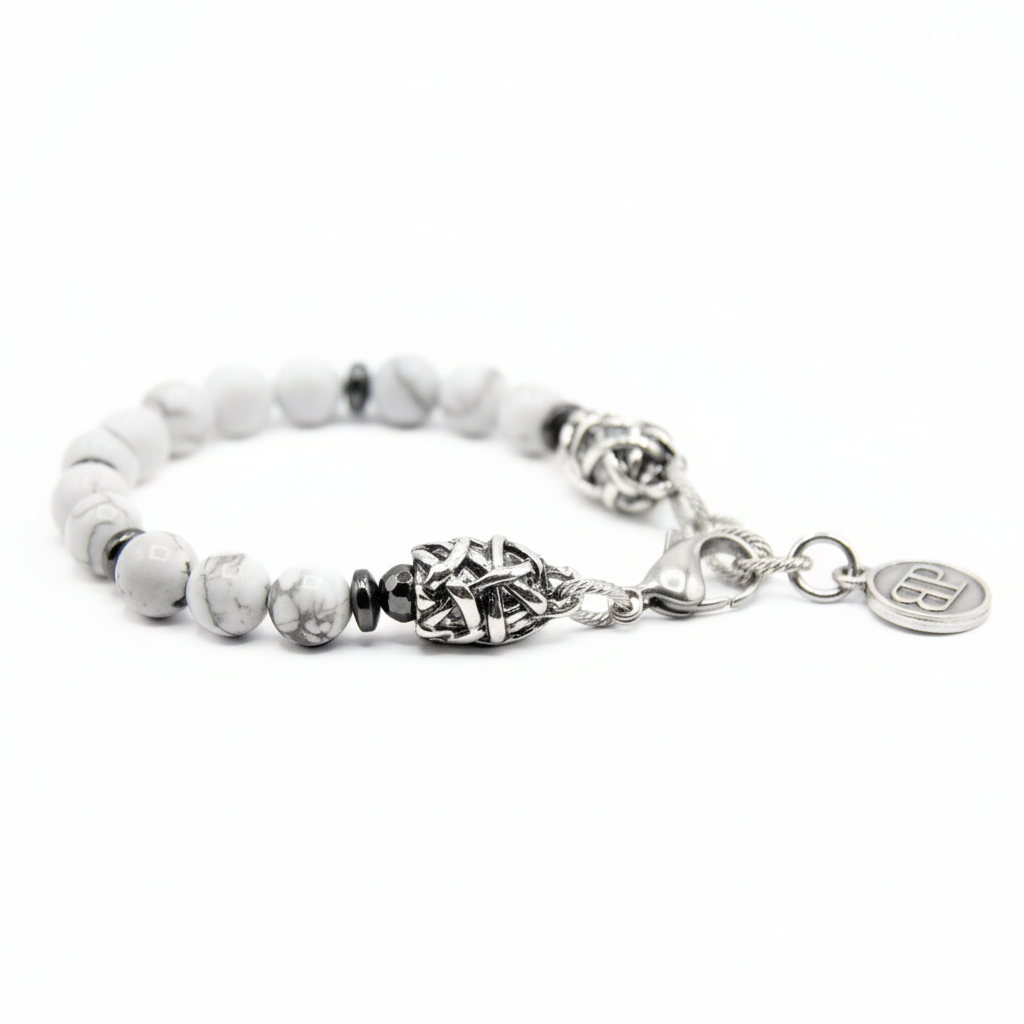 Zen-Armband – Howlith-Hämatit und Silberanschlüsse