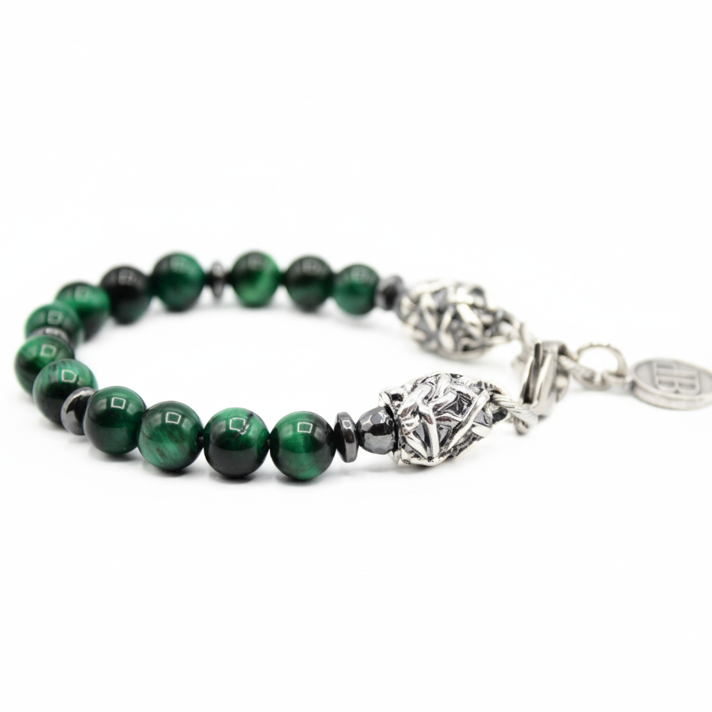 Bracciale Instinct- Occhio di tigre Verde e Argento