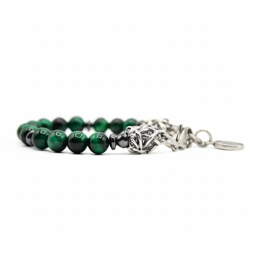 Bracciale Instinct- Occhio di tigre Verde e Argento