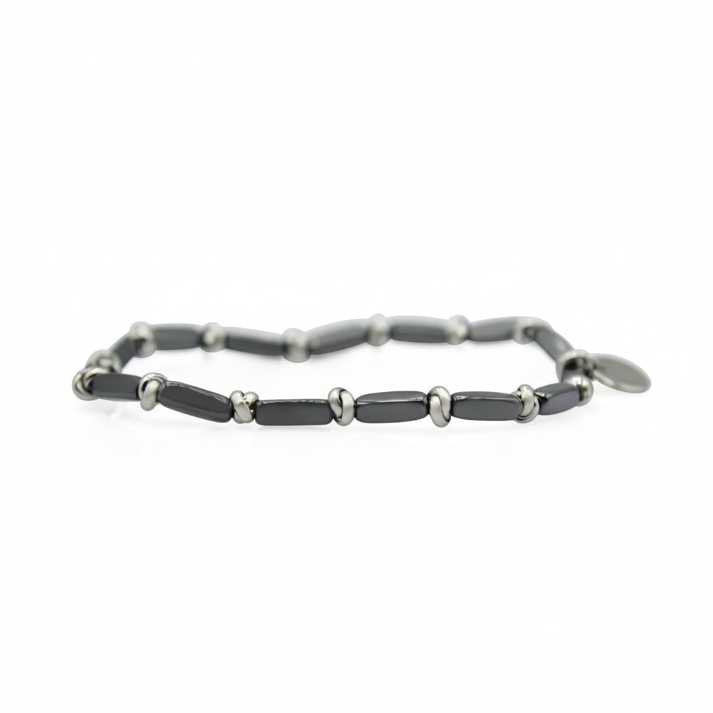 Bracciale Eris con Ematite Antracite e Nodini in Acciaio 4 mm