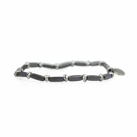 Bracciale Eris con Ematite Antracite e Nodini in Acciaio 4 mm