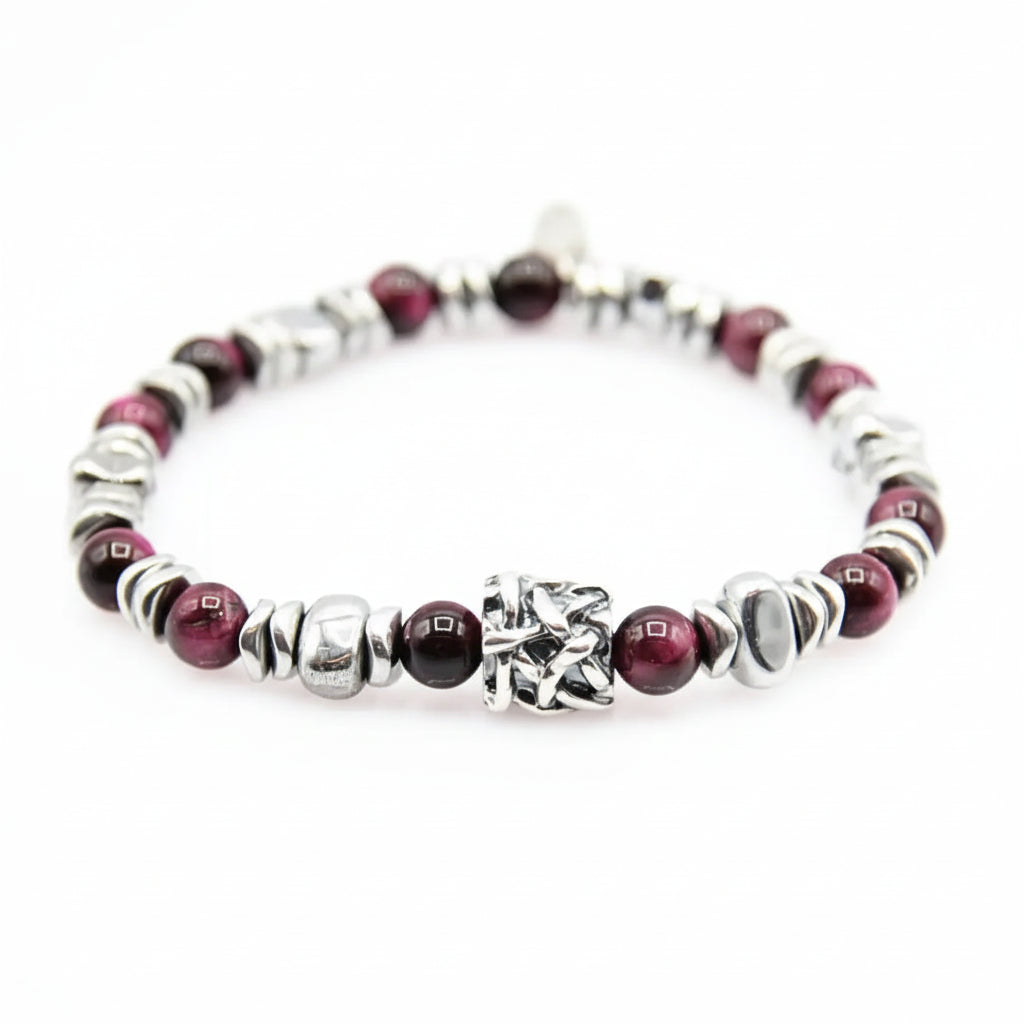 Lila Tigerauge-Armband PASSION mit Silberanschlüssen