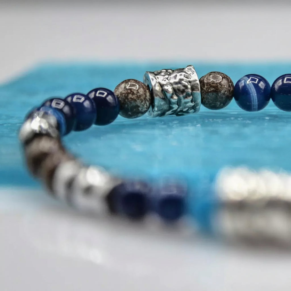 Bracciale Ossidiana Agata blu Ematite Argento Ocean Miami