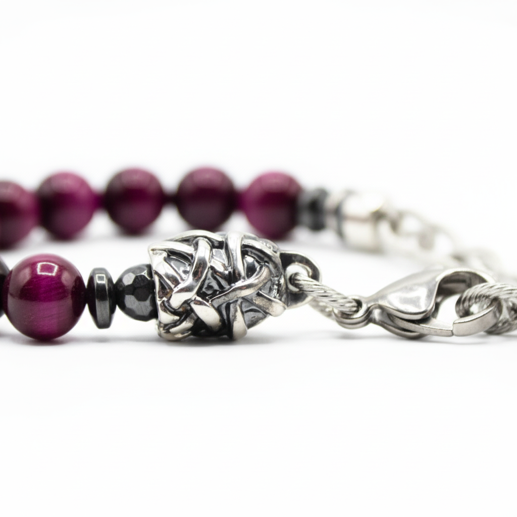 Bracciale PASSION occhio di tigre viola terminali Argento
