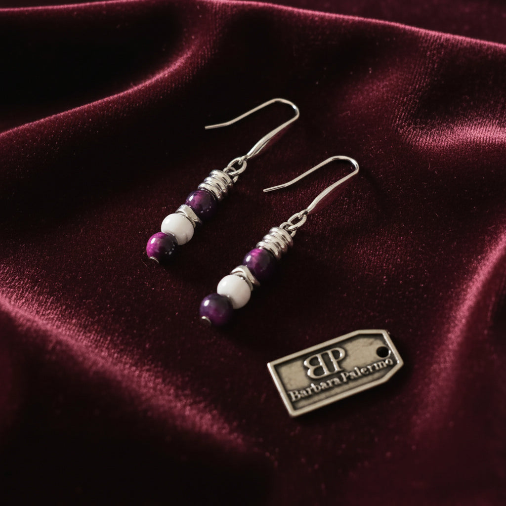 Orecchini Occhio di Tigre Viola & Howlite – Acciaio 316L