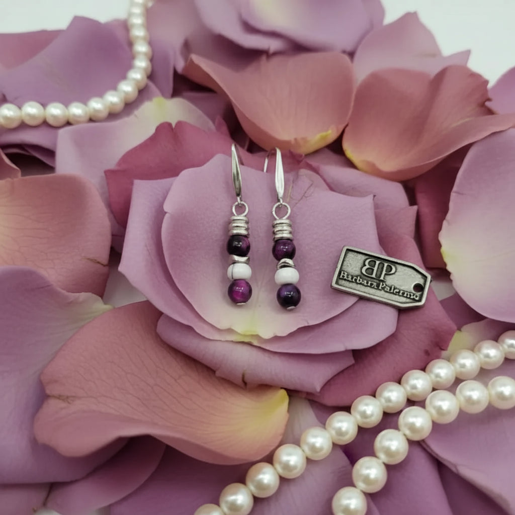 Orecchini Occhio di Tigre Viola & Howlite – Acciaio 316L