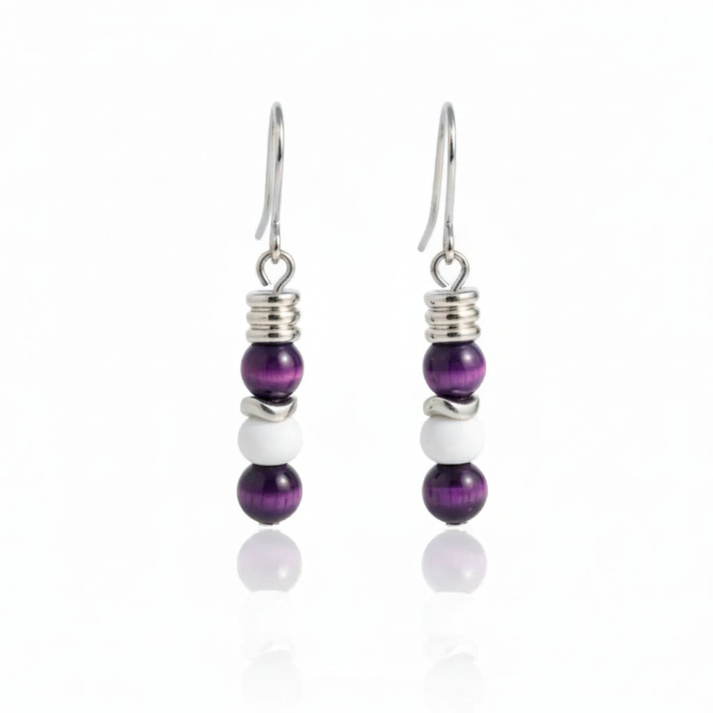 Orecchini Occhio di Tigre Viola & Howlite – Acciaio 316L