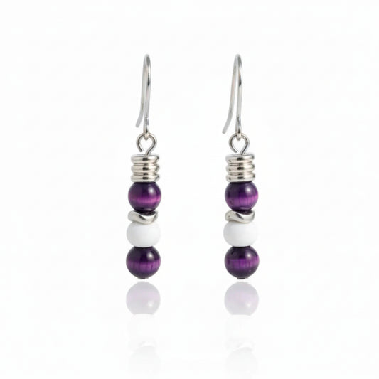 Orecchini Occhio di Tigre Viola & Howlite – Acciaio 316L