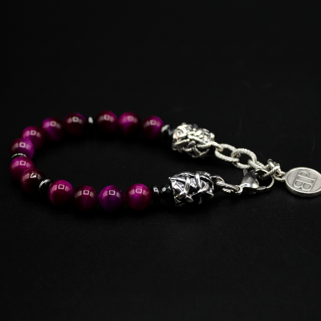 Bracciale PASSION occhio di tigre viola terminali Argento
