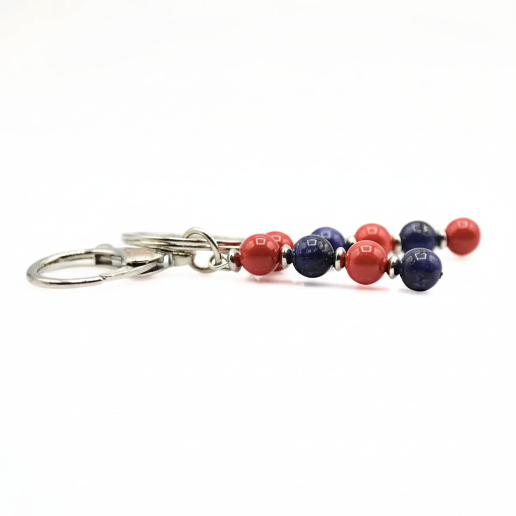 Portachiavi Rosso Blu con Pietre di Lapis e Agata Rossa