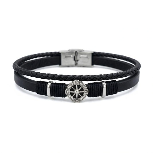 Bracciale Rosa dei Venti Nero Doppio Intreccio
