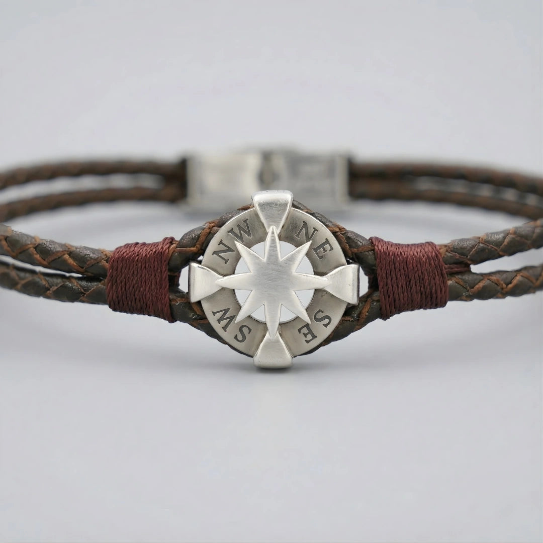 Bracciale Rosa dei Venti Marrone Intrecciato Doppio