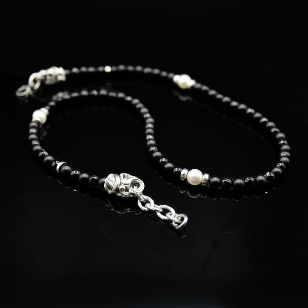Rococò Noir Elegance – Collana Artigianale con Onice e Perla