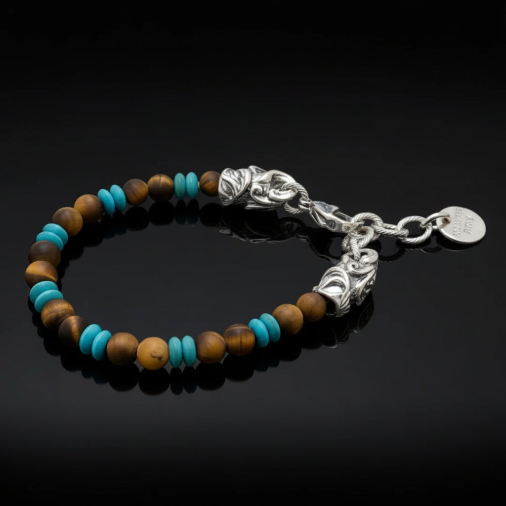 Bracciale Rococò Marrakech – Occhio di Tigre Satinato e Pasta Turchese