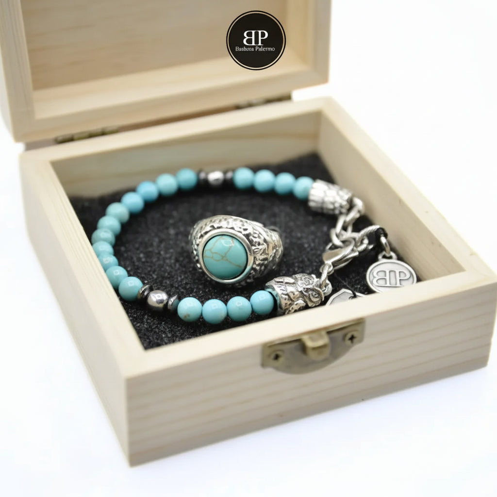 SkyStone Türkis Ring- und Armband-Set