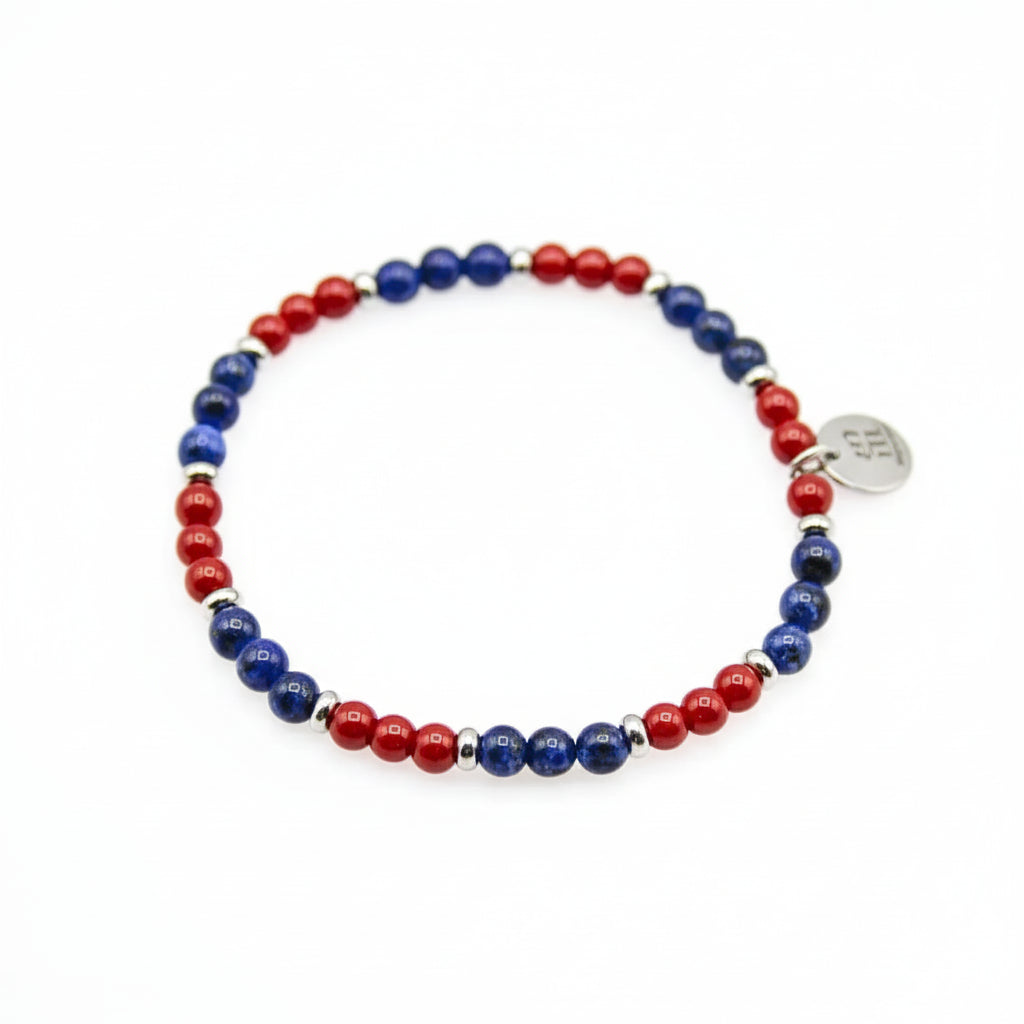 Bracciale elastico Rosso Blu - Lapis e Agata Rossa 4 mm