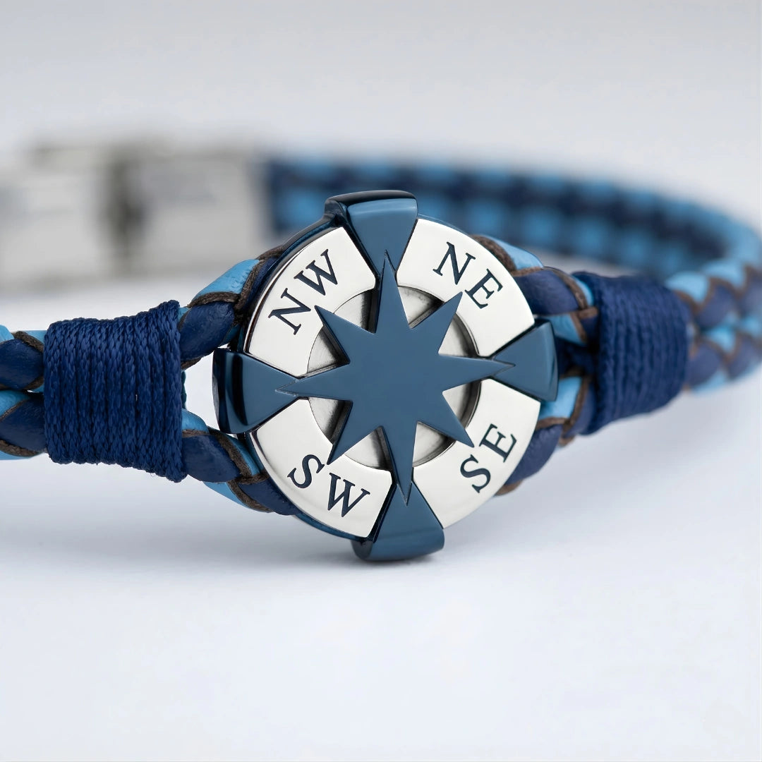 Bracciale Rosa dei Venti Blu Intrecciato Doppio