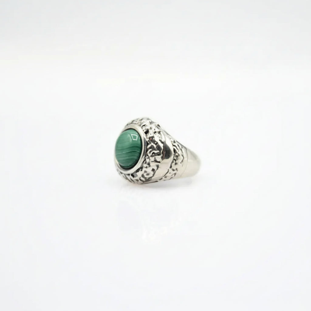 Anello Vitality con Pasta di Malachite e Scultura Ocean