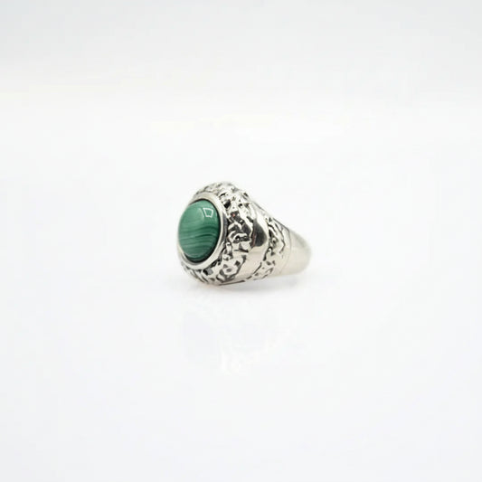 Anello Vitality con Pasta di Malachite e Scultura Ocean