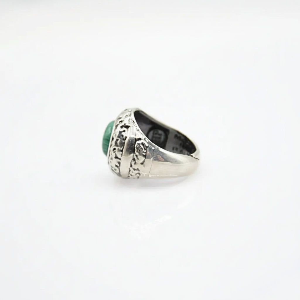 Anello Vitality con Pasta di Malachite e Scultura Ocean