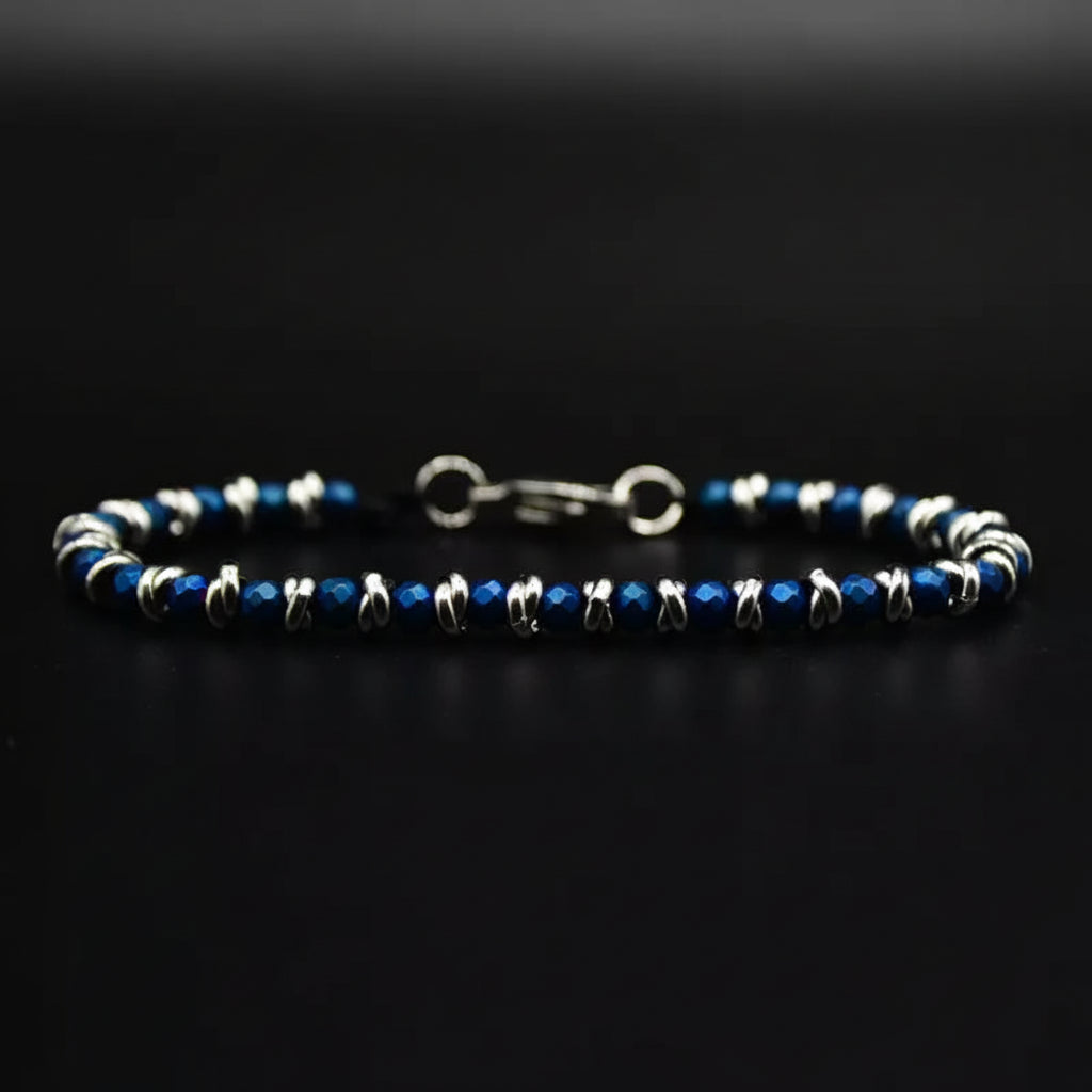 Bracciale nautico acciaio ed ematite Braid Blu Notte