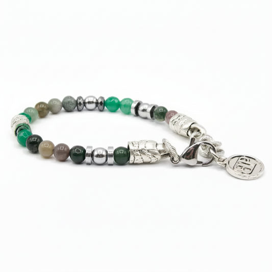 Bracciale Ocean Agata verde e indiana Ematite argento Canarie