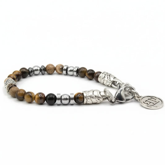 Bracciale Paesina occhio di tigre ed Ematite Argento Ocean California