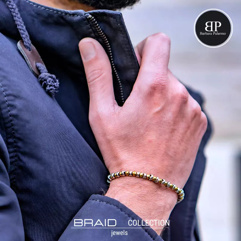 Nautisches Armband aus geflochtenem Hämatit aus Stahl und Gold